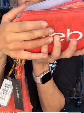 bebe Red Zip-Around Wristlet with Logo